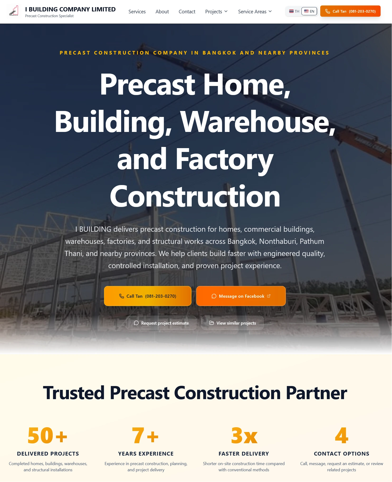 ibuildingprecast.com homepage — fast construction company website