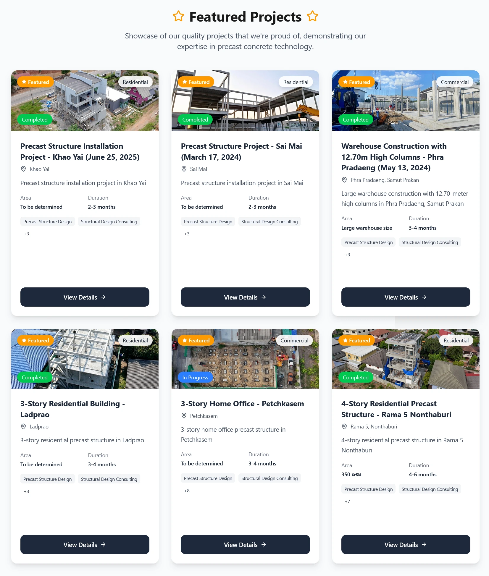 Project portfolio on ibuildingprecast.com — 50+ completed projects